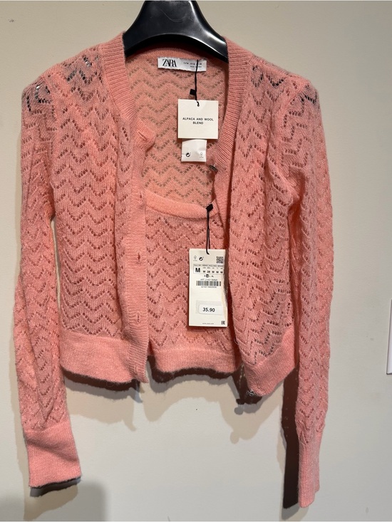 Zara Sweaters - Zara Women’s Pink Alpaca Blend Openwork Cardigan Sweater + Top set